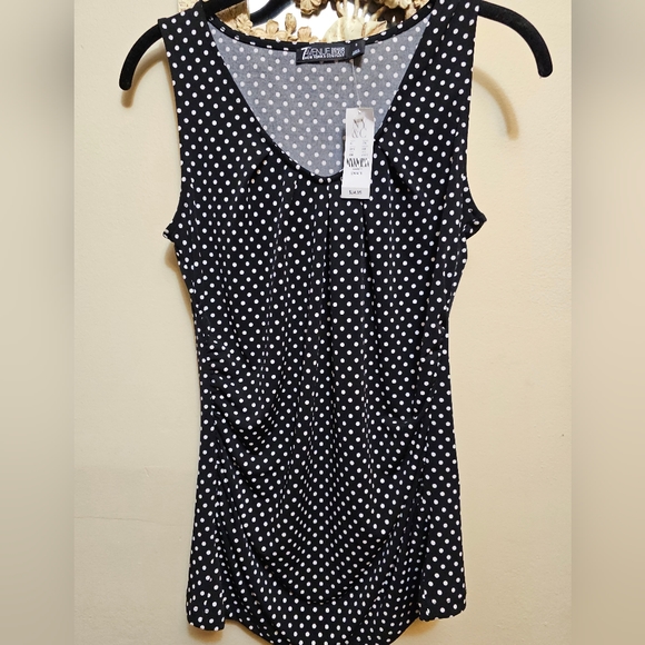 NY&C 7th Ave Dressy Ruched Tank Top Shirt Polka Dot NWT Black Bundle of 2 Sz S - Picture 8 of 14